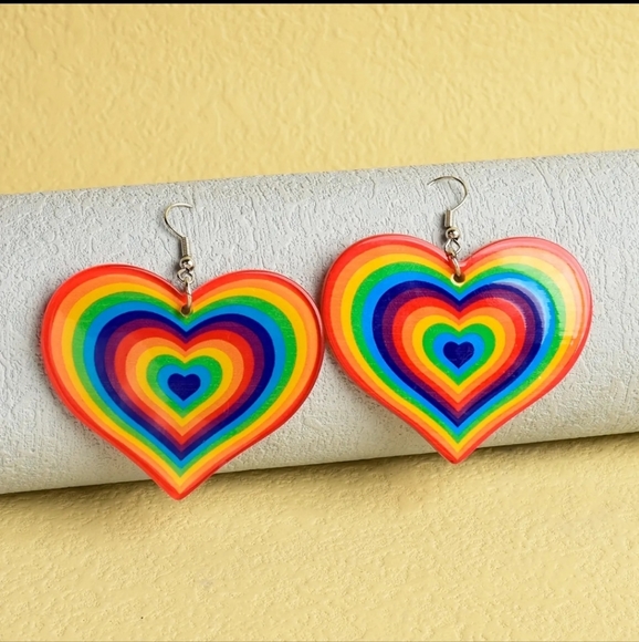 Double Sided Pierced Rainbow Heart Earrings - Picture 6 of 7